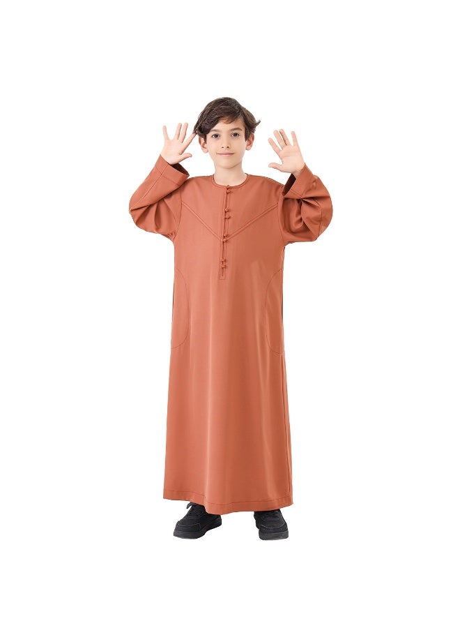 NIBEMINENT Boy's Muslim Clothes Durable Kaftan Robe Dubai Long Gown Ethnic Clothes,1pc Soft Robe  - Image 2
