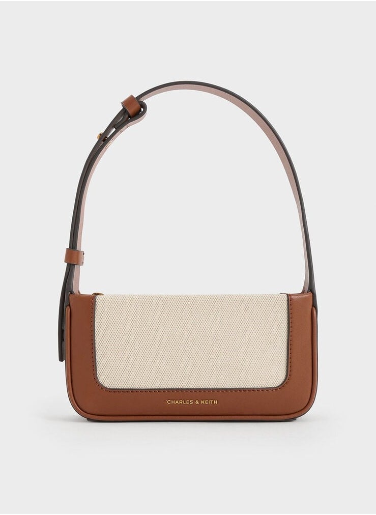 Charles & Keith - Daylla Canvas Shoulder Bag & Crossbody Bag - Chocolate/Beige - Image 1