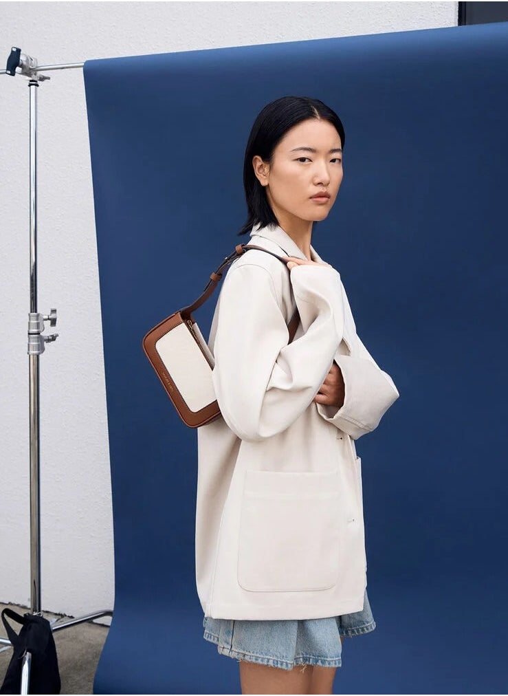 Charles & Keith - Daylla Canvas Shoulder Bag & Crossbody Bag - Chocolate/Beige - Image 1