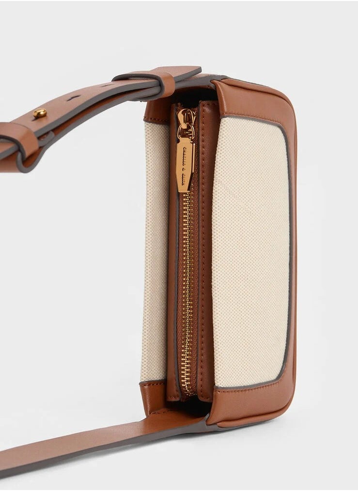 Charles & Keith - Daylla Canvas Shoulder Bag & Crossbody Bag - Chocolate/Beige - Image 1