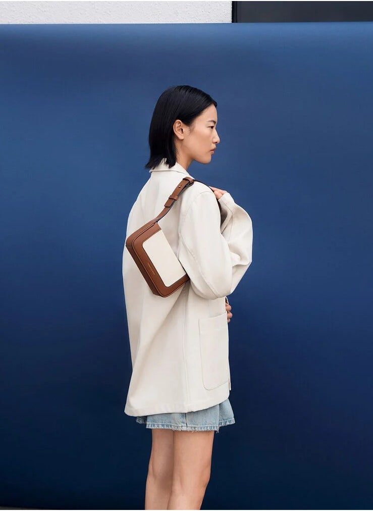 Charles & Keith - Daylla Canvas Shoulder Bag & Crossbody Bag - Chocolate/Beige - Image 1