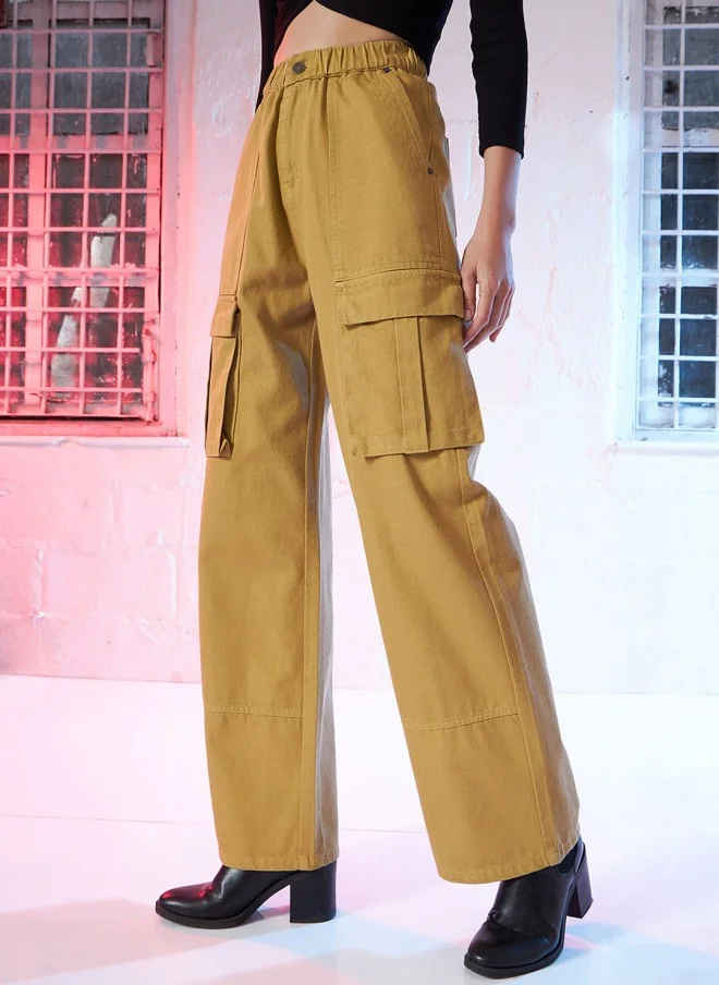 ساسافراس High Rise Straight Fit Cotton Cargo Jeans for Women