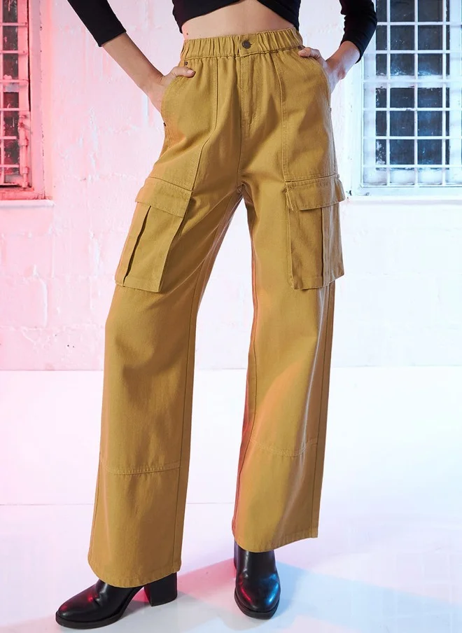 ساسافراس High Rise Straight Fit Cotton Cargo Jeans for Women