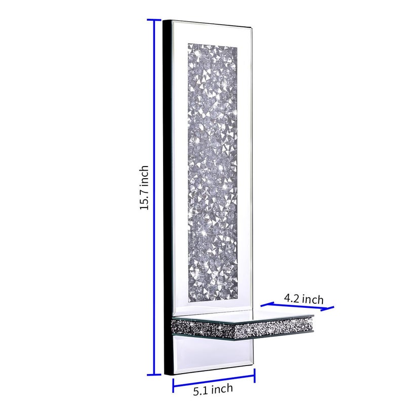 Aeveco Crystal Crush Diamond Mirrored Candle Sconces, Silver Wall Candle holder set of 2, Wall decorations for Living Roomï¼ŒDining Room (Rectangle (style 4)) - Image 2