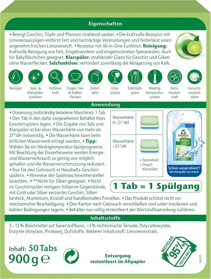 Frosch Lemon Dishwasher Tablets 50 (1000 g) - Image 2