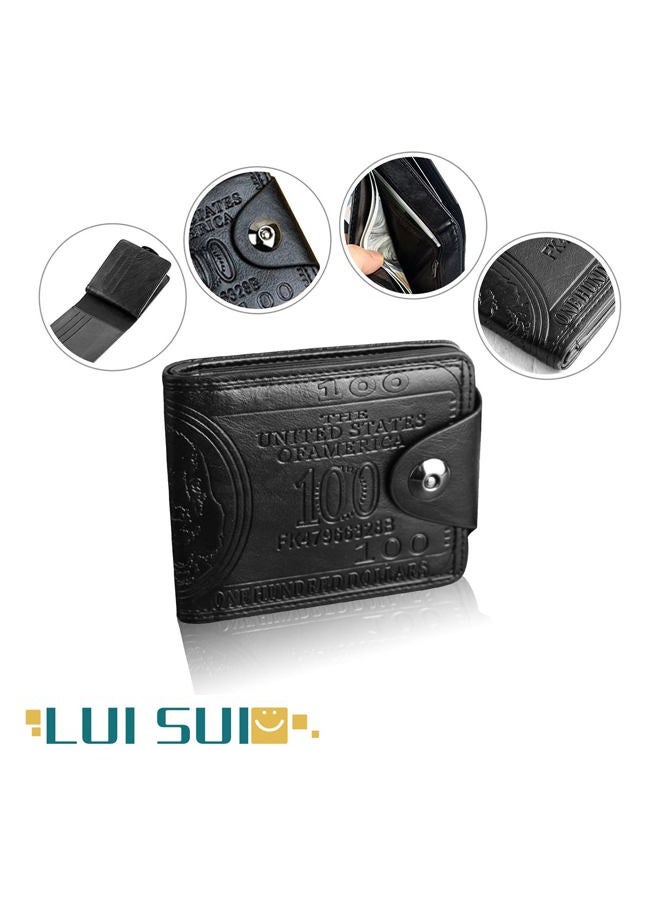 LUI SUI Men Us Dollar Bill Wallet Billfold Leather Credit Card Photo Holder, Black, One size, Large Wallet - Image 4