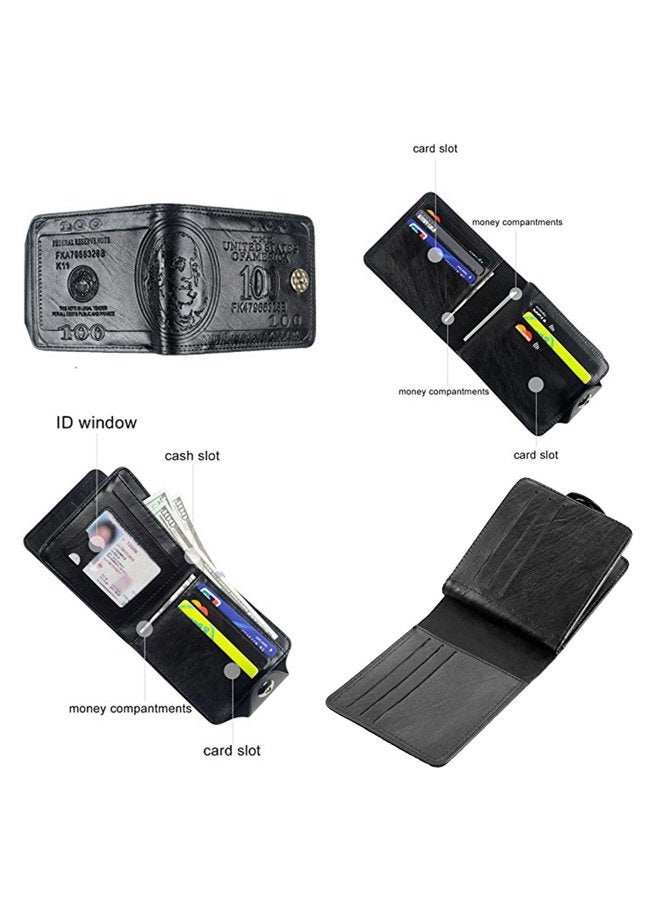 LUI SUI Men Us Dollar Bill Wallet Billfold Leather Credit Card Photo Holder, Black, One size, Large Wallet - Image 2