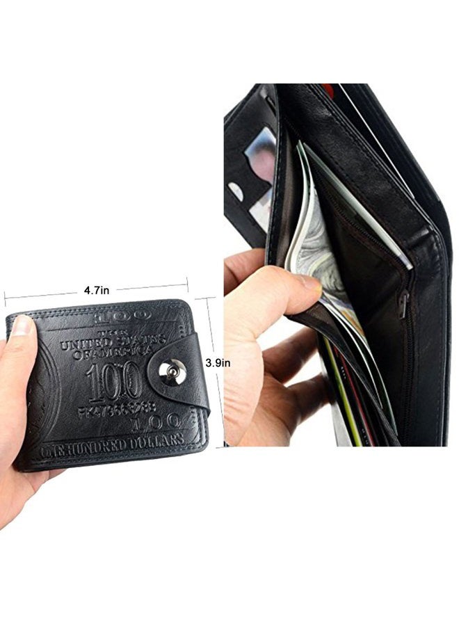 LUI SUI Men Us Dollar Bill Wallet Billfold Leather Credit Card Photo Holder, Black, One size, Large Wallet - Image 3