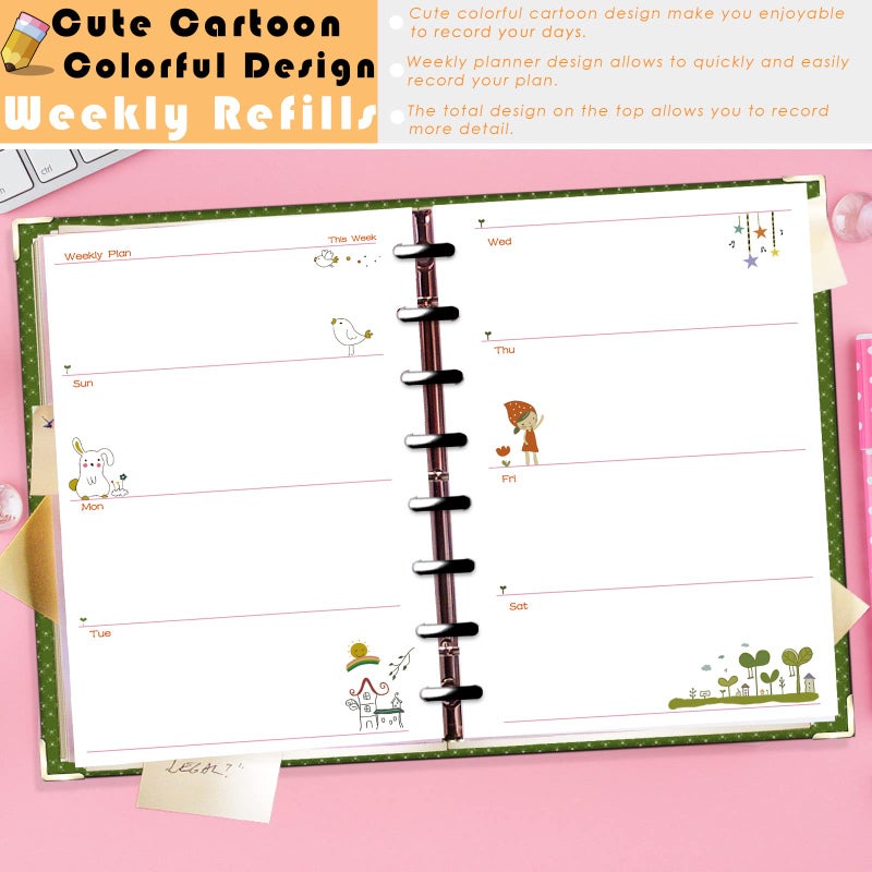 Rancco Junior Weekly Planner Refills, 180 Pages 8 Rings Punched Half Letter Binder Paper Inserts w/Index Tabs, Index Dividers, Loose-Leaf Bag, Ruler For Circa, Arc, TUL, Happy Planner, 5.5x8.5" - Image 4