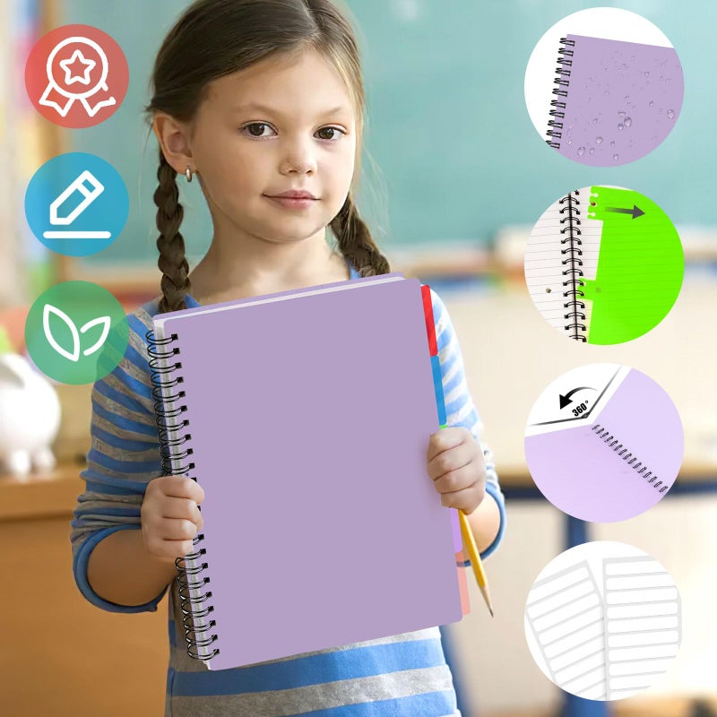 Koogel Spiral Notebook with Tabs, 5 Subject Spiral Notebook Wide Ruled with Removable Dividers, 200Pages Lined Journals for Women Journals Note Taking Work School Gifts, 8.5x11Inch, Purple - Image 3