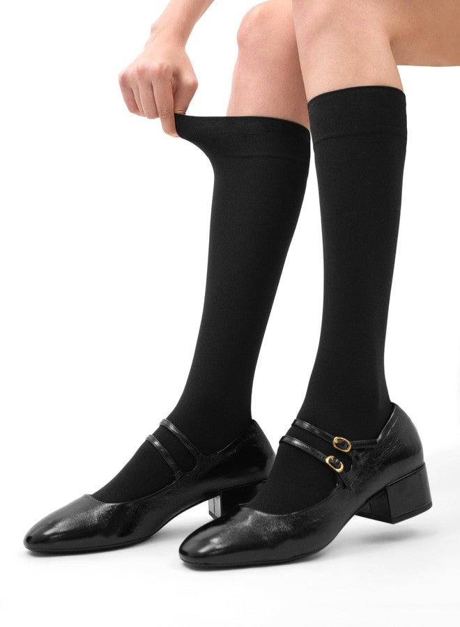 HUE جوارب نسائية من HUE، ناعمة وغير شفافة، تصل إلى الركبة (عبوة من 3 جوارب)، لون أسود، مقاس 1 أمريكي - Image 5