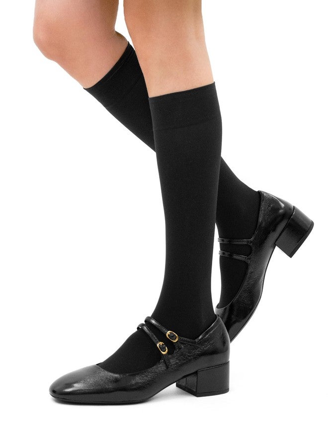 HUE جوارب نسائية من HUE، ناعمة وغير شفافة، تصل إلى الركبة (عبوة من 3 جوارب)، لون أسود، مقاس 1 أمريكي - Image 4