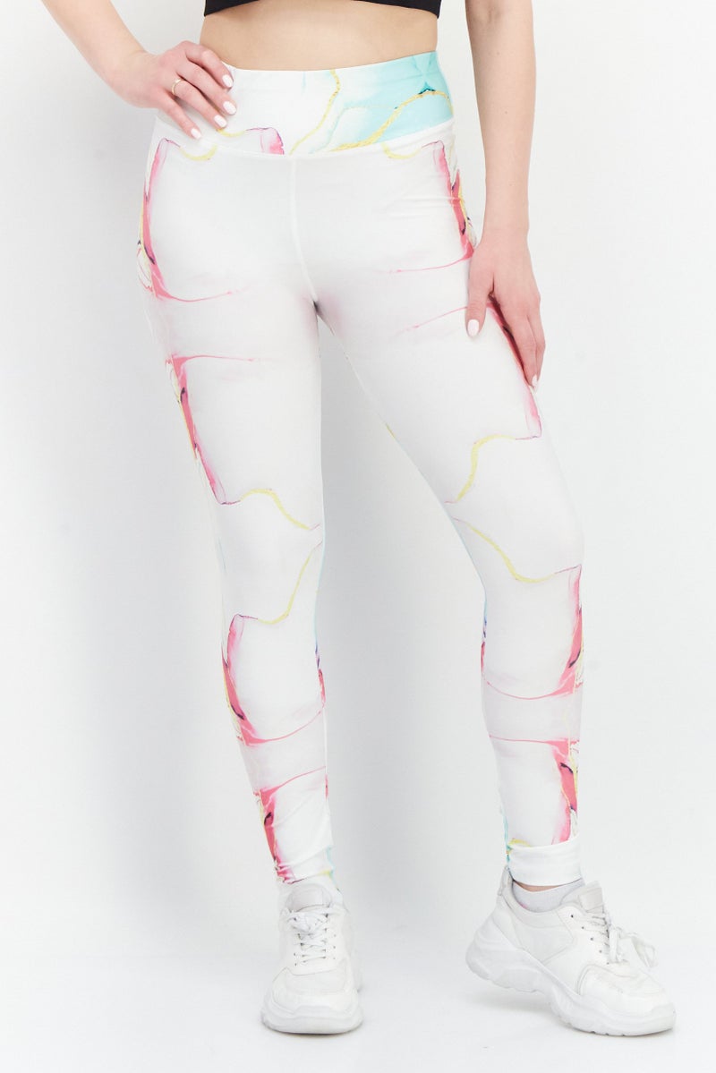 Ryder Act Women Allover Printed Leggings, White  - Image 1