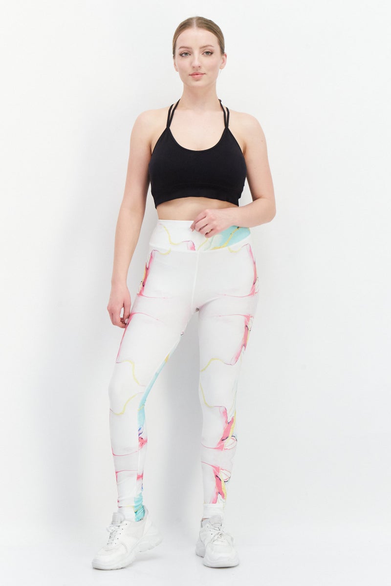 Ryder Act Women Allover Printed Leggings, White  - Image 3