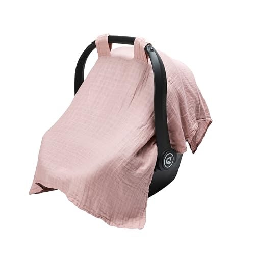 Meracorallo Muslin Baby Car Seat Cover Lightweight Breathable Soft Infant Carrier Cover Carseat Canopy for Baby Boys and Girls Pink - Image 1