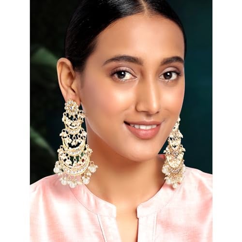 Peora Combo of Kundan Pearl Dangle Earrings & Pearls Chain Earrings Gift for Women - Image 2