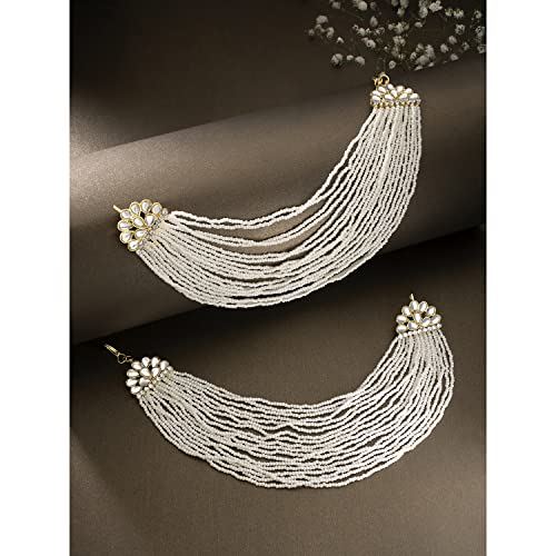 Peora Combo of Kundan Pearl Dangle Earrings & Pearls Chain Earrings Gift for Women - Image 4