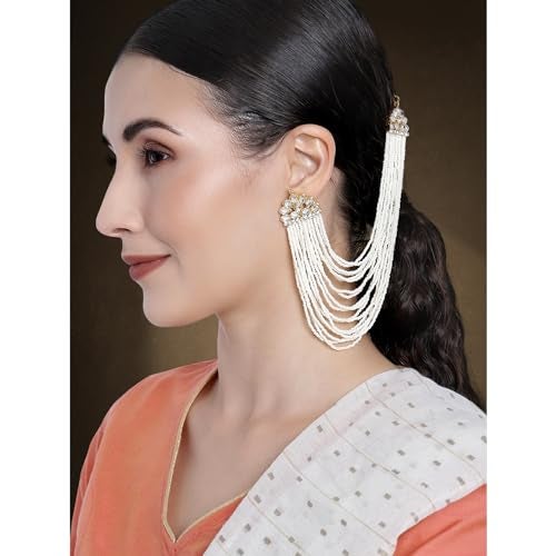 Peora Combo of Kundan Pearl Dangle Earrings & Pearls Chain Earrings Gift for Women - Image 3