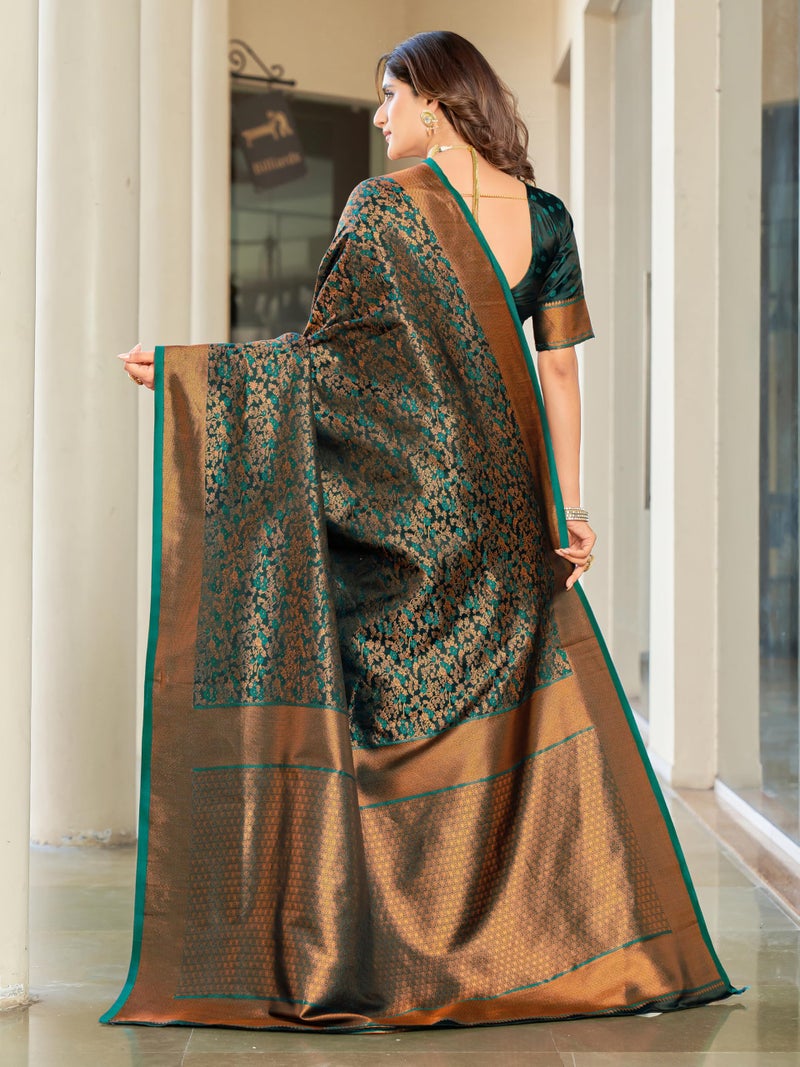 Glory Sarees Women's Pure Kanjivaram Soft Banarasi Original Satin Silk Saree Elegantly Crafted Graceful Wedding Design With Blouse Piece (Satin Silk103_Green) - Image 4