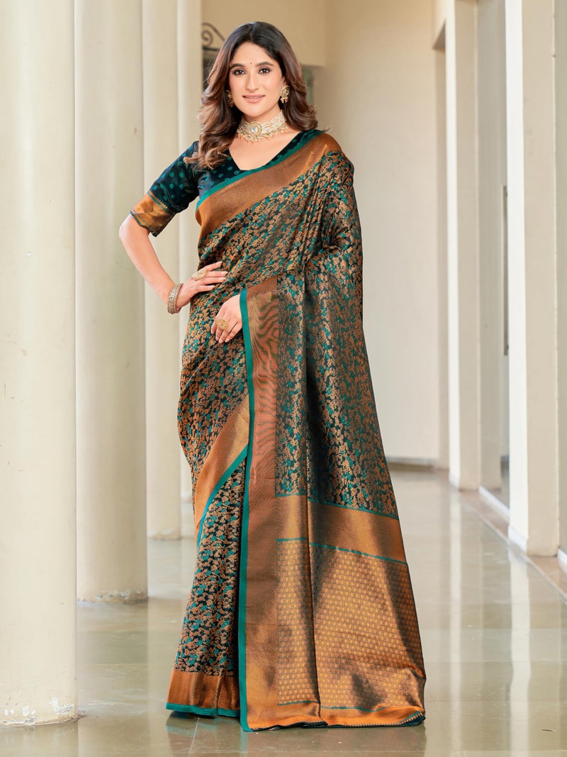 Glory Sarees Women's Pure Kanjivaram Soft Banarasi Original Satin Silk Saree Elegantly Crafted Graceful Wedding Design With Blouse Piece (Satin Silk103_Green) - Image 2