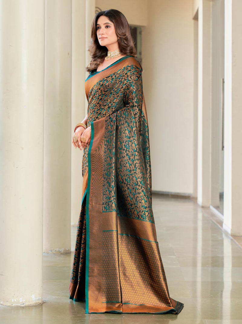 Glory Sarees Women's Pure Kanjivaram Soft Banarasi Original Satin Silk Saree Elegantly Crafted Graceful Wedding Design With Blouse Piece (Satin Silk103_Green) - Image 3
