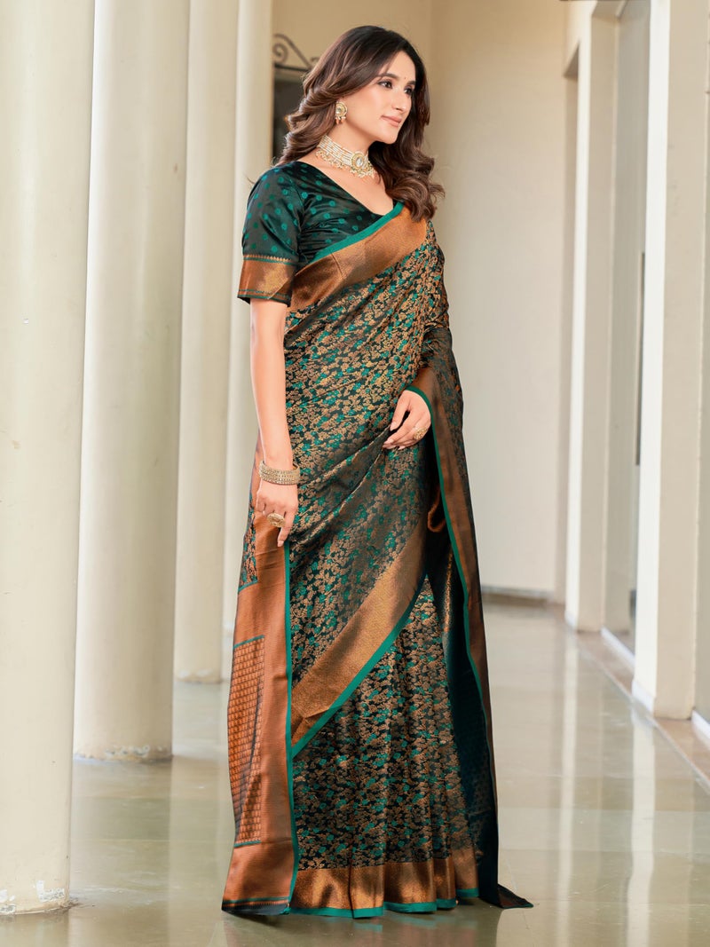 Glory Sarees Women's Pure Kanjivaram Soft Banarasi Original Satin Silk Saree Elegantly Crafted Graceful Wedding Design With Blouse Piece (Satin Silk103_Green) - Image 5
