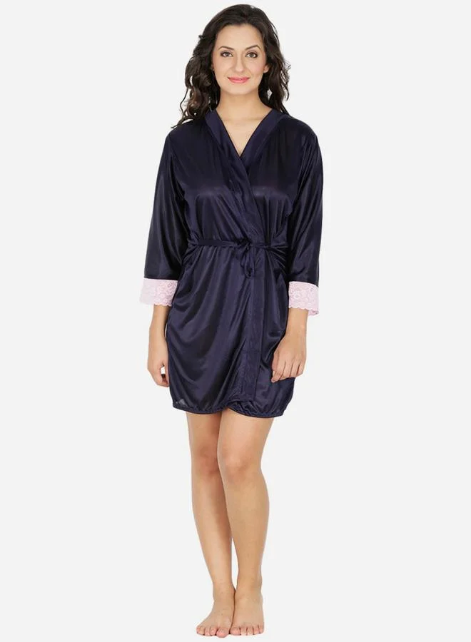 Take Two Lace Trim Belted Robe By Klamotten