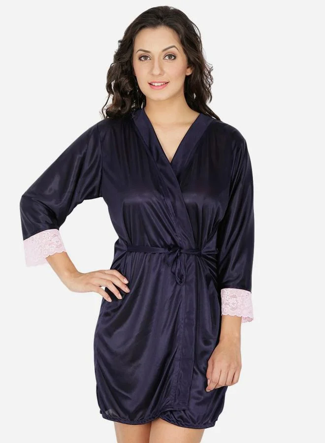 Take Two Lace Trim Belted Robe By Klamotten