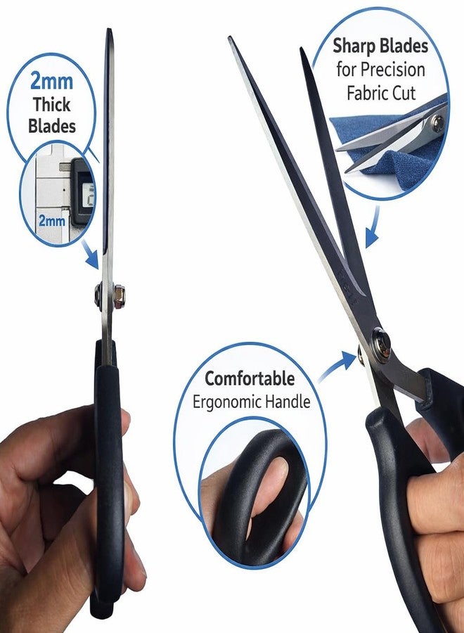 Heff Tailor Fabric Scissors, Black Handle, Stainless Steel Blades, Professional Cloth Cutting Tool - Image 2