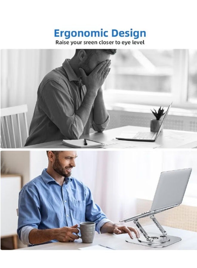 360° Rotating Laptop Stand, Ergonomic Adjustable Height, Carbon Steel (22LBS Load-Bearing), Anti-Slip & Anti-Scratch with Hollow Heat Dissipation, Suitable for Office & Meetings (Middle East Office Essential) - Image 2