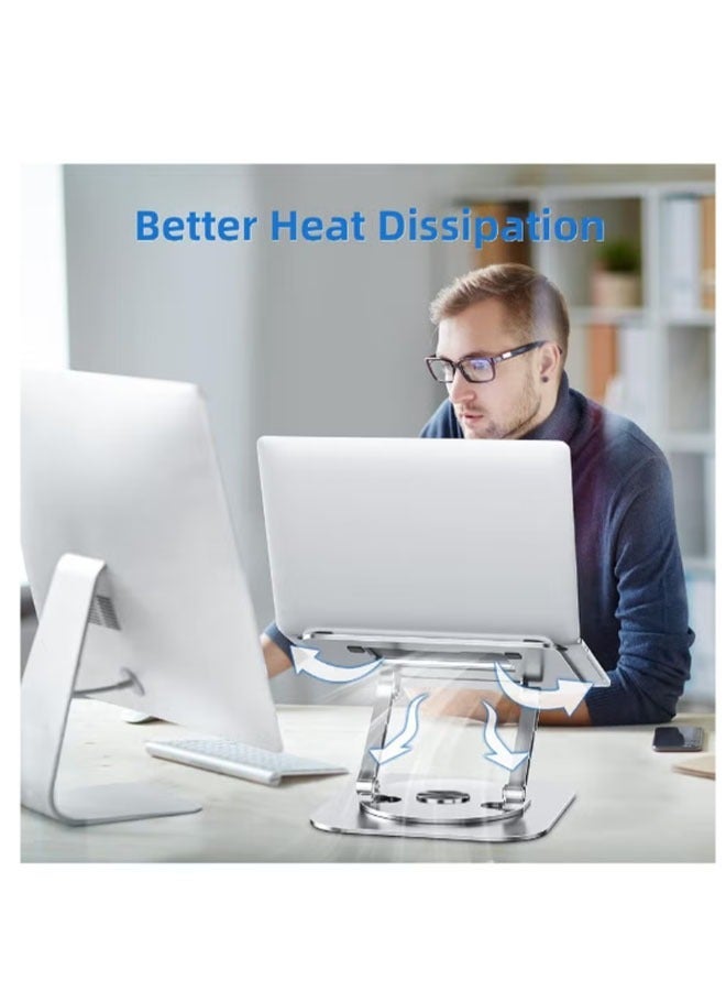 360° Rotating Laptop Stand, Ergonomic Adjustable Height, Carbon Steel (22LBS Load-Bearing), Anti-Slip & Anti-Scratch with Hollow Heat Dissipation, Suitable for Office & Meetings (Middle East Office Essential) - Image 4