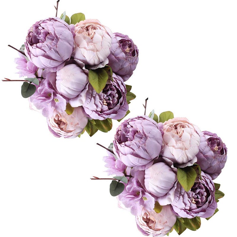 Fule 2 Pack Large Artificial Peony Silk Flower Bouquets Arrangement Wedding Centerpieces (New Purple) - Image 1