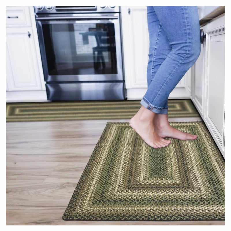 Pinecone Green Small Braided Rug 27x45 Rectangle  Handmade with Jute Warm Country Rustic Decor Perfect for Bathrooms and Entryways  Durable and Easy to Clean