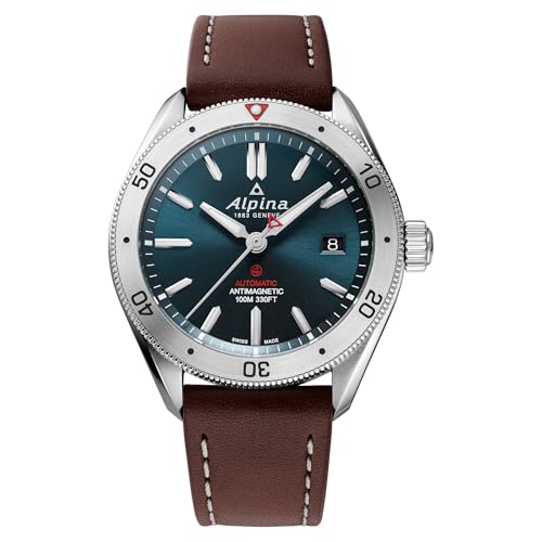 Alpina Mens Alpiner Automatic Silver Stainless Steel Case and Brown Leather Strap Watch, Blue Dial Style:AL-525N4AQ6 - Image 1