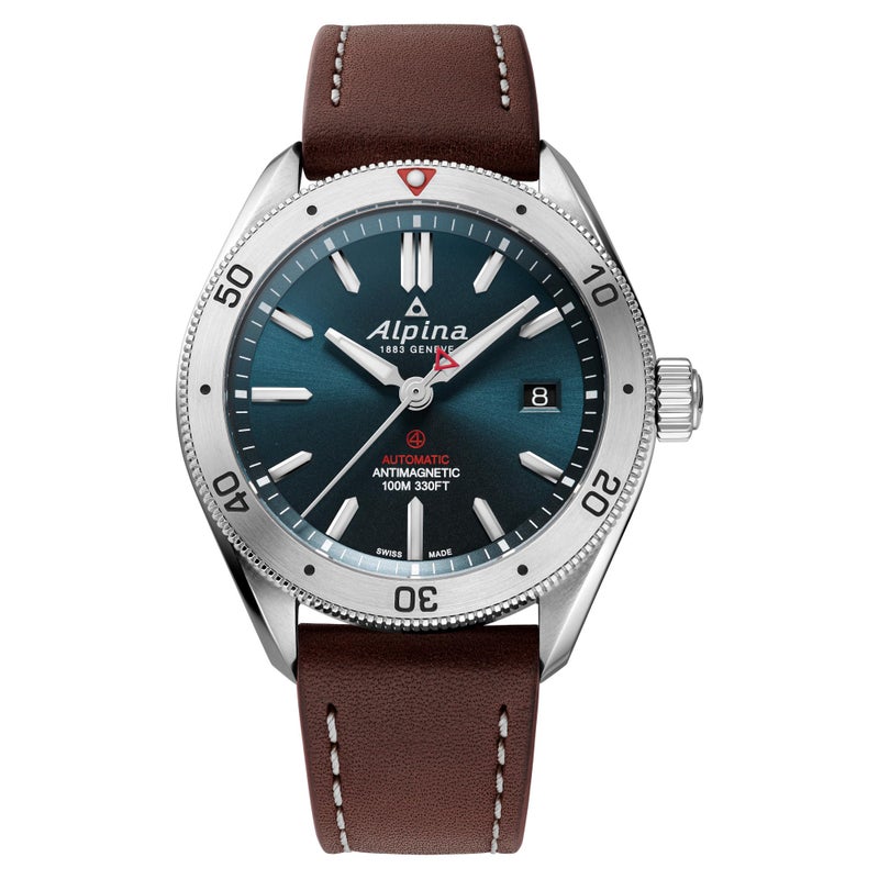 Alpina Mens Alpiner Automatic Silver Stainless Steel Case and Brown Leather Strap Watch, Blue Dial Style:AL-525N4AQ6 - Image 4
