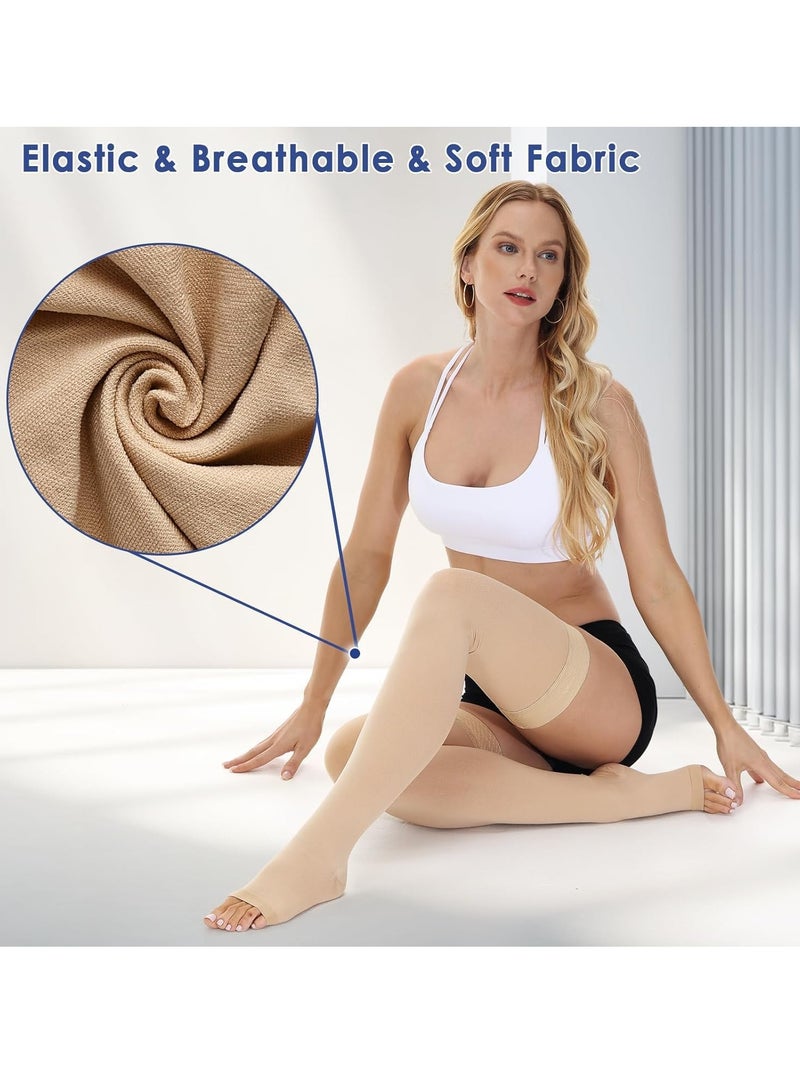 Peachjoy 15-20 mmHg Open Toe Compression Stockings, Unisex, Thigh High Graduated Compression Stockings with Dotted Silicone Band (S) - Image 3