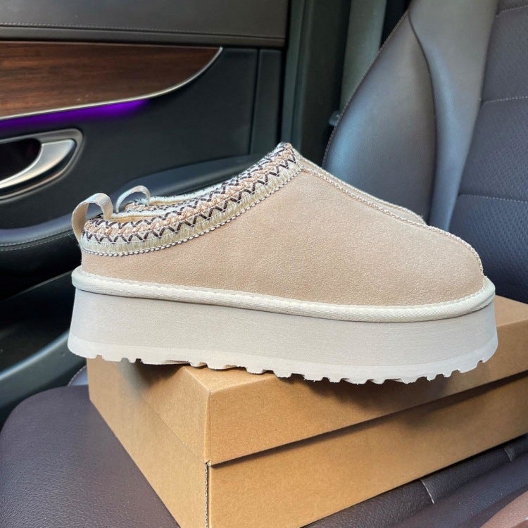 Ethnic Style Snow Boots Women'S Thick Bottom Woven Slippers Cowhide Wool Warm Foam Bottom Short Tube Non-Slip Increased Plus Size - Image 5
