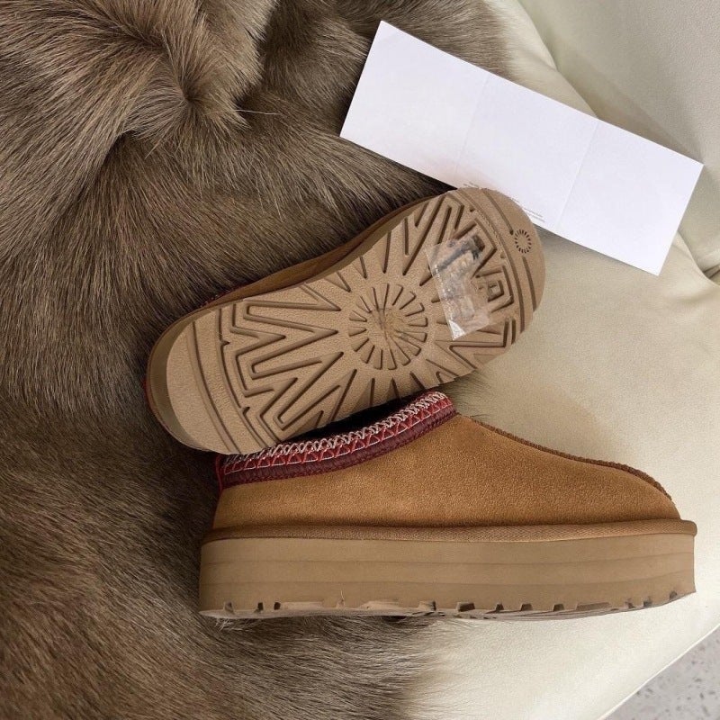Ethnic Style Snow Boots Women'S Thick Bottom Woven Slippers Cowhide Wool Warm Foam Bottom Short Tube Non-Slip Increased Plus Size - Image 1