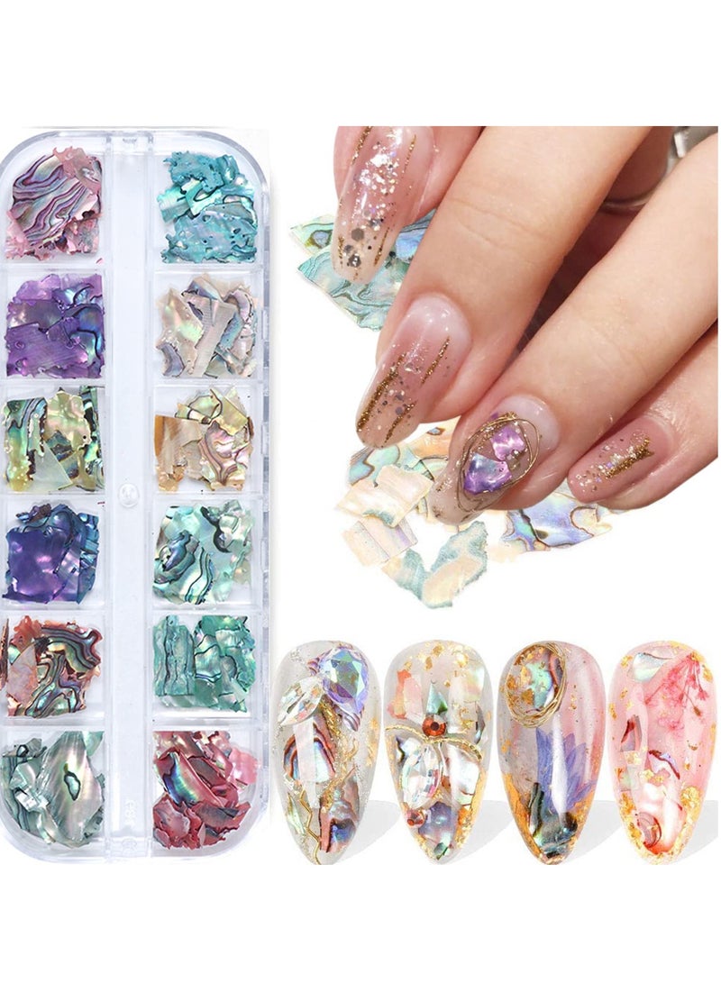SYOSI طلاء أظافر SYOSI Seashell Nail Art Sequins، رقائق لامعة غير منتظمة ثلاثية الأبعاد لتزيين الأظافر، طلاء أظافر ملون برقائق جل الأشعة فوق البنفسجية، ترتر أظافر (12 لونًا) - Image 1