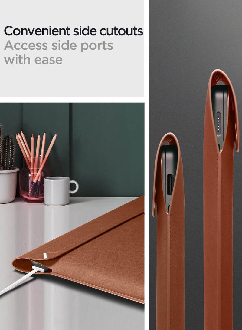 Spigen Laptop Sleeve Valentinus 13 14 inch, for MacBook Pro, Built in Magnetic Flap, Leather Laptop Case Cover, Laptop Pouch Bag - Classic Brown - Image 4