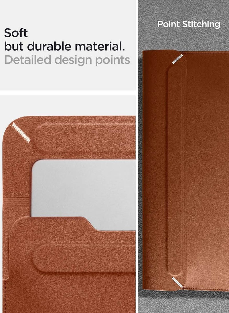 Spigen Laptop Sleeve Valentinus 13 14 inch, for MacBook Pro, Built in Magnetic Flap, Leather Laptop Case Cover, Laptop Pouch Bag - Classic Brown - Image 5