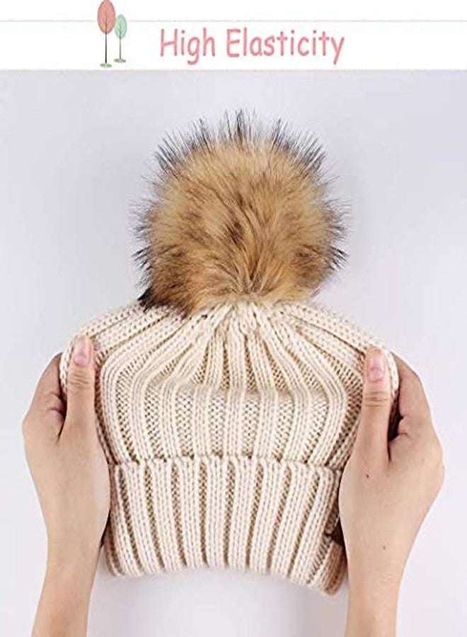 V3E Kids Girl's Winter Knitted Pom Beanie Bobble Hat Cotton Lined Faux Fur Ball Pom Pom Cap Unisex Kids Beanie Hat (Pink) - Image 5