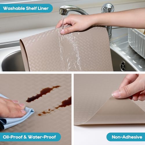StaHom Shelf Liners for Kitchen Cabinets Refrigerator Liners Waterproof & Oil-Proof Kitchen Cupboard Liner Drawer Mats EVA Material Non Adhesive Fridge Liner for Shelves Beige 11.8 x 59 Inches - Image 4