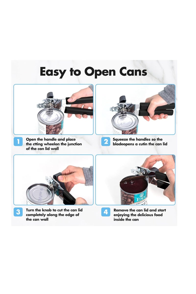 general Can Opener Manual,Can Openers Hand Held with Comfort Anti-Slip Handles, Heavy Duty Stainless Steel Can Opener Smooth Edge and Bottle Openers, Easy Turn Can Openers for Seniors, Kitchen, - Image 3