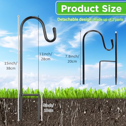 Hicarer 24 Pack 15 Inch Shepherds Hooks Outdoor Plant Hanger Hook Metal Black Garden Bird Feeder Pole for Hanging Solar Lanterns Flower Basket Jars Christmas Lights Wedding Decor - Image 3