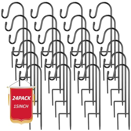Hicarer 24 Pack 15 Inch Shepherds Hooks Outdoor Plant Hanger Hook Metal Black Garden Bird Feeder Pole for Hanging Solar Lanterns Flower Basket Jars Christmas Lights Wedding Decor - Image 1