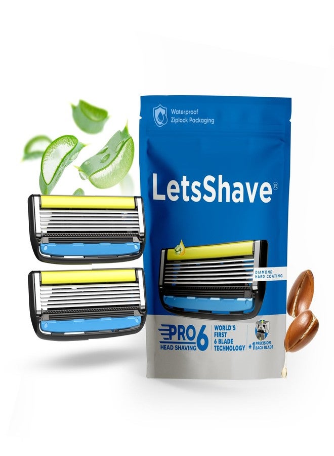 Letsshave Pro Head Shaving Razor Blades for Men - Pack of 2 | World's first 6-Blade Compact Head Shaver | Replacement Cartridges with Moisturizing Strip | Diamond-Coated Curved Blades - Image 1