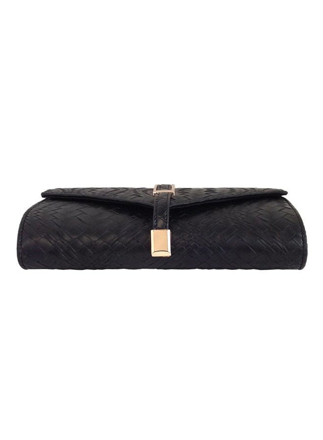 JNB Weaved Pattern Faux Leather Clutch, Black - Image 4