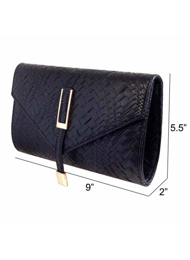 JNB Weaved Pattern Faux Leather Clutch, Black - Image 3