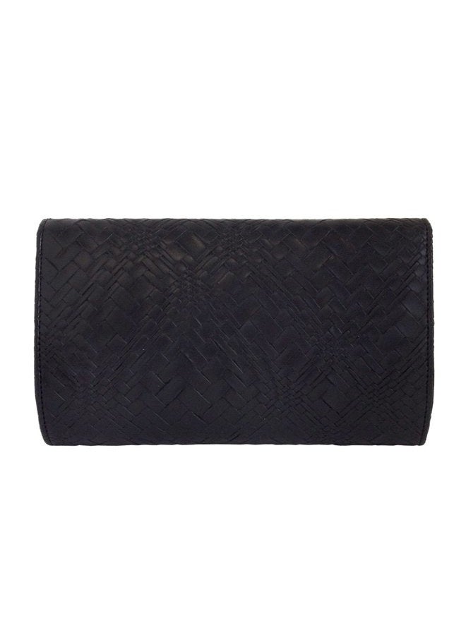JNB Weaved Pattern Faux Leather Clutch, Black - Image 2